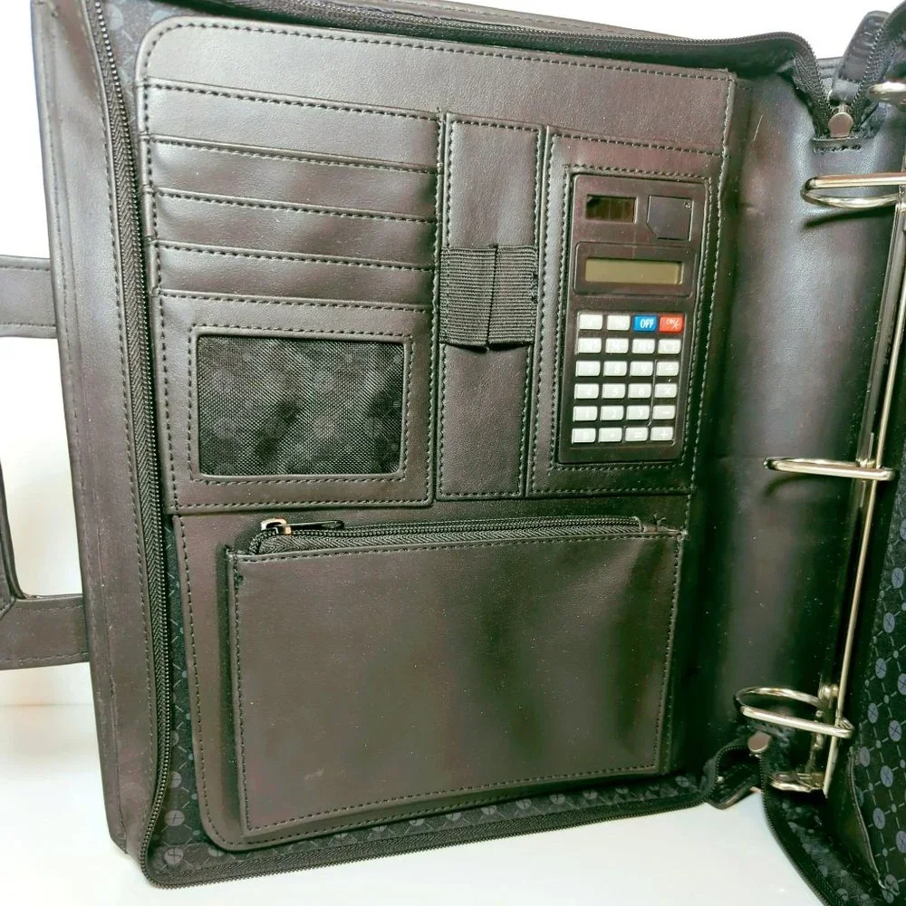 Foray Business Portfolio Zipper Binder Pencil Pouch Pockets Black